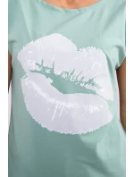 Blúzka s potlačou pier tmavo mätová