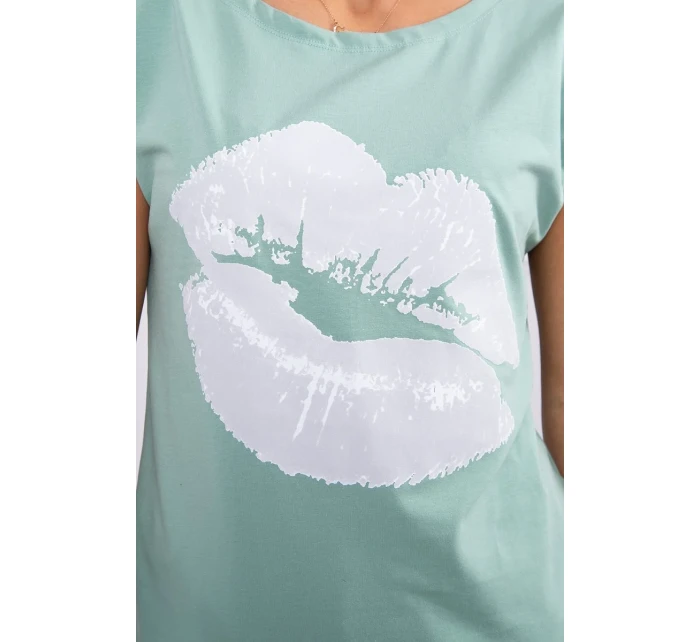 Blúzka s potlačou pier tmavo mätová