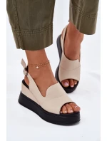 Skórzane Damskie Sandały Na Koturnie Artiker 54C0401 Beżowe Skórzane Damskie Sandały Na Koturnie Artiker 54C0401 Beżowe