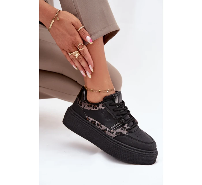 Damskie Sneakersy Na Platformie Big Star SS274358 Panterka Czarne Damskie Sneakersy Na Platformie Big Star SS274358 Panterka Czarne