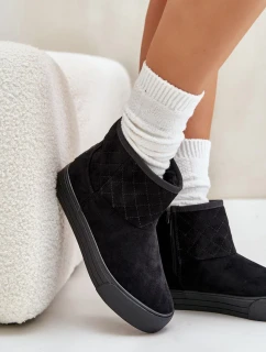 Big Star čierne členkové topánky na zips s kožušinovou izoláciou