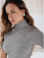 Dámský žebrovaný svetr s krátkým rukávem šedý Dstreet model 21991052 - FashionStreet