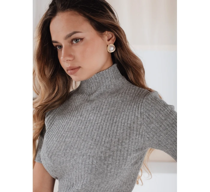 Dámský žebrovaný svetr s krátkým rukávem šedý Dstreet model 21991052 - FashionStreet