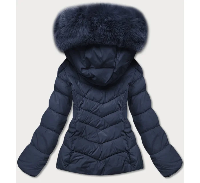 Tmavomodrá krátka dámska zimná bunda (TY043-2)