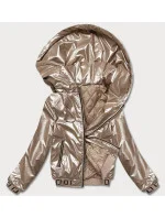 Krátka béžová dámska bunda s kapucňou (B8077-101)