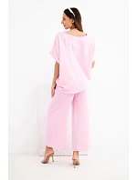 Dámsky viskózový set blúzka s krátkym rukávom a široké nohavice candy pink