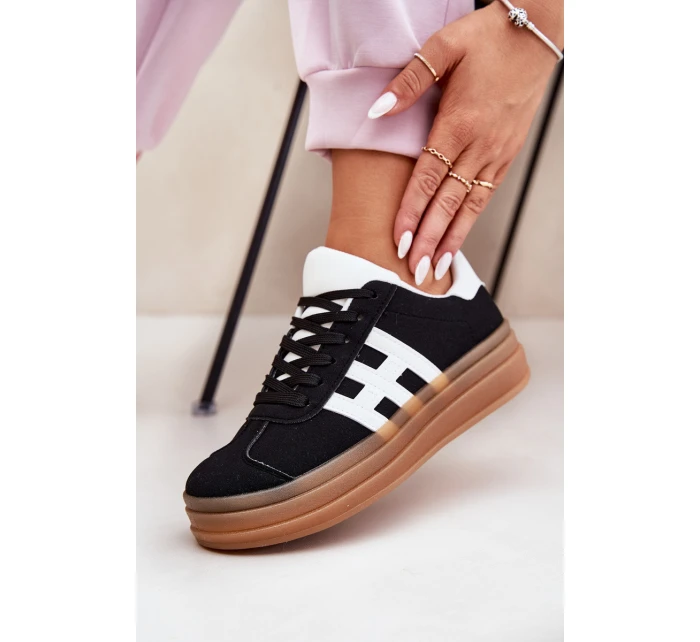 Sneakersy Damskie Na Platformie Czarne Syliyana