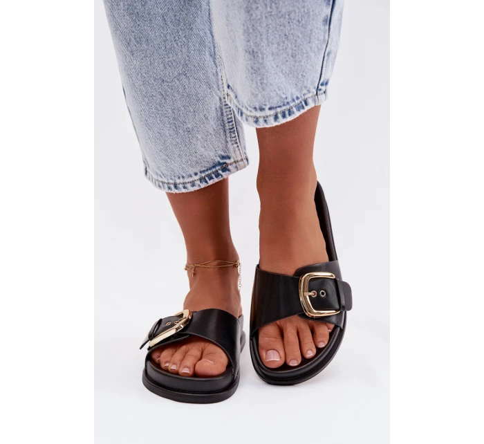 Ženské pantofle s zlatým sponou Černé model 21960827 - Boto