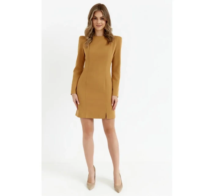 M755 Šaty s modelovacím prešívaním - škorica