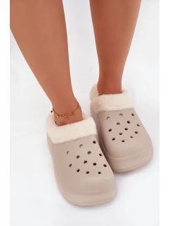 Dámske penové papuče zateplené kožušinou - khaki Palvine