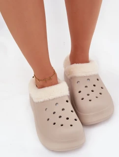 Dámske penové papuče zateplené kožušinou - khaki Palvine