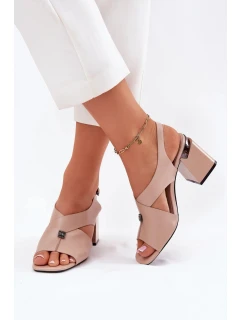 Dámske sandále na podpätku 62238 Beige - VINCEZA