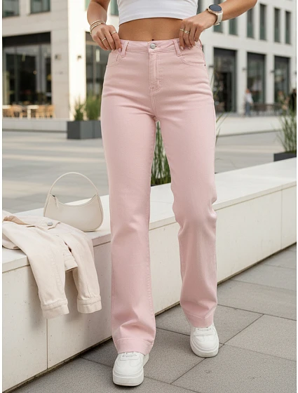 Dámske široké džínsy ružové FashionStreet UY2970