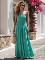 Dámske maxi šaty bez ramienok v morskom odtieni FashionStreet EY2667 Dámske maxi šaty bez ramienok v morskom odtieni FashionStreet EY2667