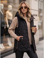Dámska dlhá prešívaná vesta s kapucňou, čierna, FashionStreet TY5922 Dámska dlhá prešívaná vesta s kapucňou, čierna, FashionStreet TY5922