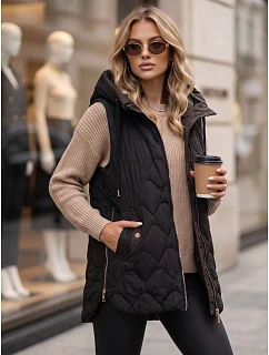 Dámska dlhá prešívaná vesta s kapucňou, čierna, FashionStreet TY5922