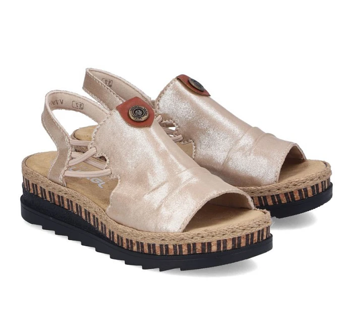 Dámske zlaté sandále na klinoch Rieker V7972-60