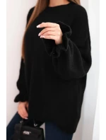 Dámský svetr s příměsí mohéru a vlny volného střihu černý