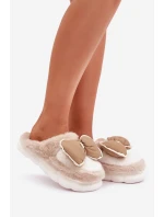 Kožešinové pantofle s mašlí béžové model 21681731 - Boto