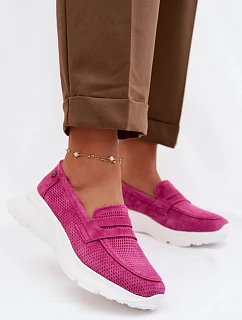 Dámské mokasiny z přírodního semiše na platformě model 22069604 Fuchsiová - VINCEZA