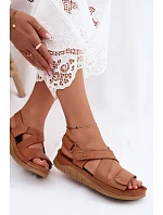 Kožené dámské sandály na platformě model 22208623 Camel - Maciejka