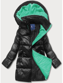 Čierno-zelená voľná dámska bunda z ekologickej kože (AG6-20B)