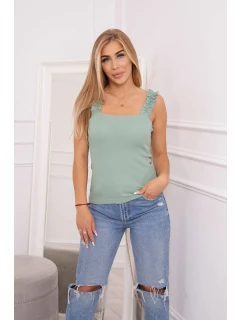 Blúzka s volánikmi bez ramienok tmavá mätová