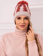Dámska čiapka s brmbolcom Rozalia K323 červená+béžová
