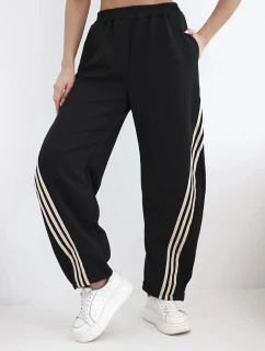 Dámske maslové viskózové nohavice s lamelami čierna + béžová