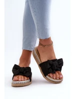 Damskie Klapki Na Platformie Z Kokardą Czarne Aflia Damskie Klapki Na Platformie Z Kokardą Czarne Aflia