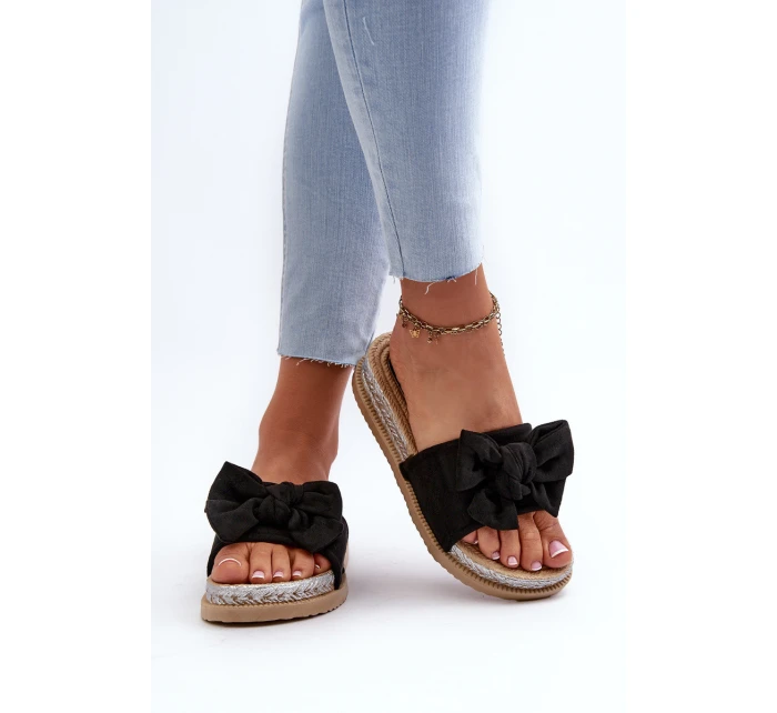 Damskie Klapki Na Platformie Z Kokardą Czarne Aflia Damskie Klapki Na Platformie Z Kokardą Czarne Aflia