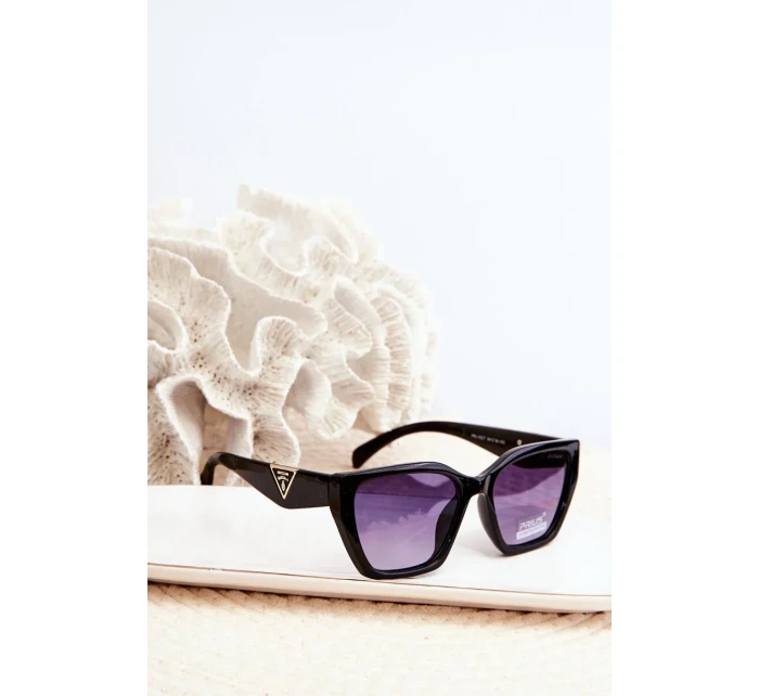 Dámske klasické slnečné okuliare so zlatými detailmi UV400 čierne