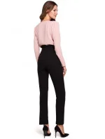 Nohavice s vysokým pásom a opaskom K008 - čierne - Makadamia