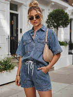 Dámska súprava s džínsovou košeľou a modrými šortkami FashionStreet AY1207