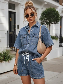 Dámska súprava s džínsovou košeľou a modrými šortkami FashionStreet AY1207