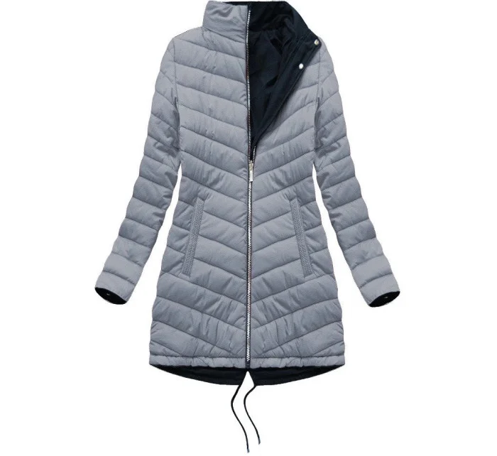 Tmavomodro-šedá obojstranná dámska zimná bunda s kapucňou (w214big) Tmavomodro-šedá obojstranná dámska zimná bunda s kapucňou (w214big)