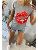 Blúzka s potlačou pier šedá Blúzka s potlačou pier šedá