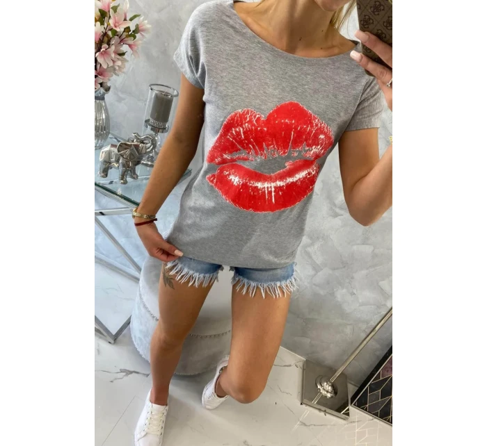 Blúzka s potlačou pier šedá Blúzka s potlačou pier šedá