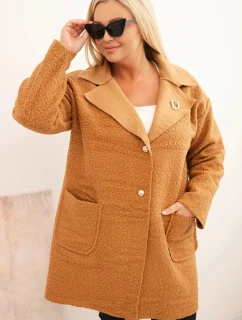 Dámsky kabát nadrozmernej veľkosti s vlnou a vreckami Camel