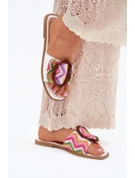 Klapki Damskie Płaskie Z Ozdobną Klamrą Białe Luwam Klapki Damskie Płaskie Z Ozdobną Klamrą Białe Luwam