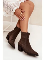 Semišové dámské boty na podpatku zateplené hnědé model 21747763 - Boto
