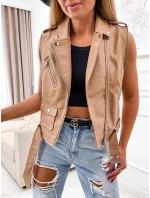 Svetlo hnedá bunda ramoneska - vesta z eko kože (FL202050)