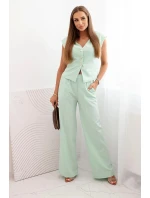 Dámský komplet s model 21089394 a širokými kalhotami tmavá máta - K-Fashion Dámský komplet s model 21089394 a širokými kalhotami tmavá máta - K-Fashion