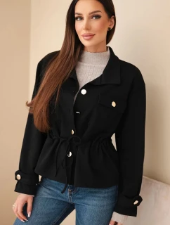 Dámska maslová mikina na gombíky so šnúrkou a vreckami čierna