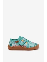 Dětské papuče na suchý zip Barefoot Květiny Listy Froddo G1700438-14 Mentolové