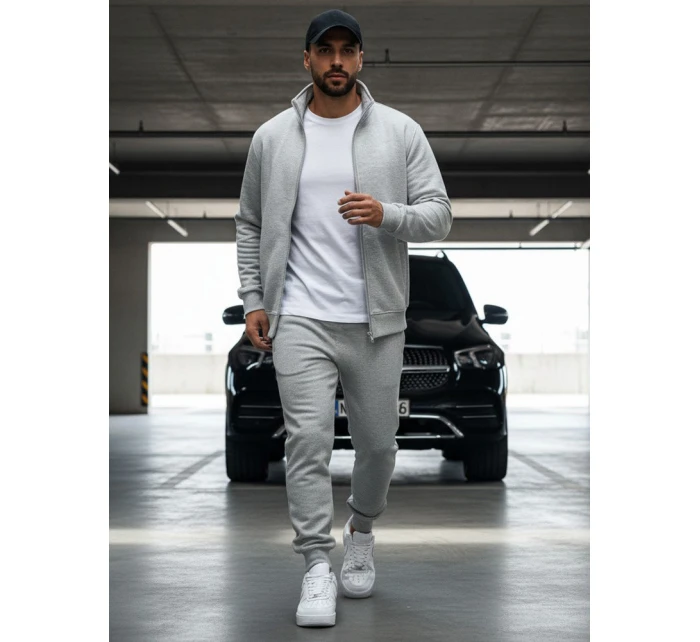 Pánska mikina na zips bez kapucne sivá BX4109