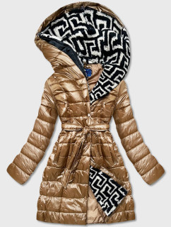 Svetlohnedá dámska zimná bunda so zateplenou kapucňou (OMDL-019)