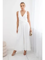 Plisovaný viskózový overal ecru