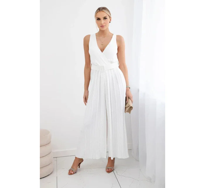 Plisovaný viskózový overal ecru