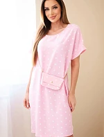 Dámske bodkované šaty s krátkymi rukávmi a kabelkou candy pink